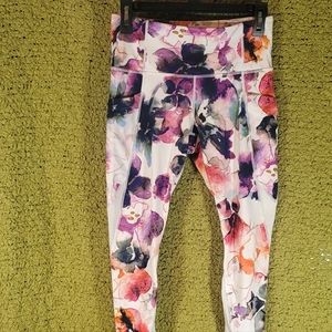 Athleta Floral Mudra Mesh 7/8 Leggings Ivory Purple Watercolor Boho Mesh Sz S